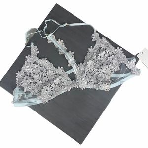 Flora Nikrooz Lace Showstopper Floral Bralette Size Large 36B Silver Mint Gray